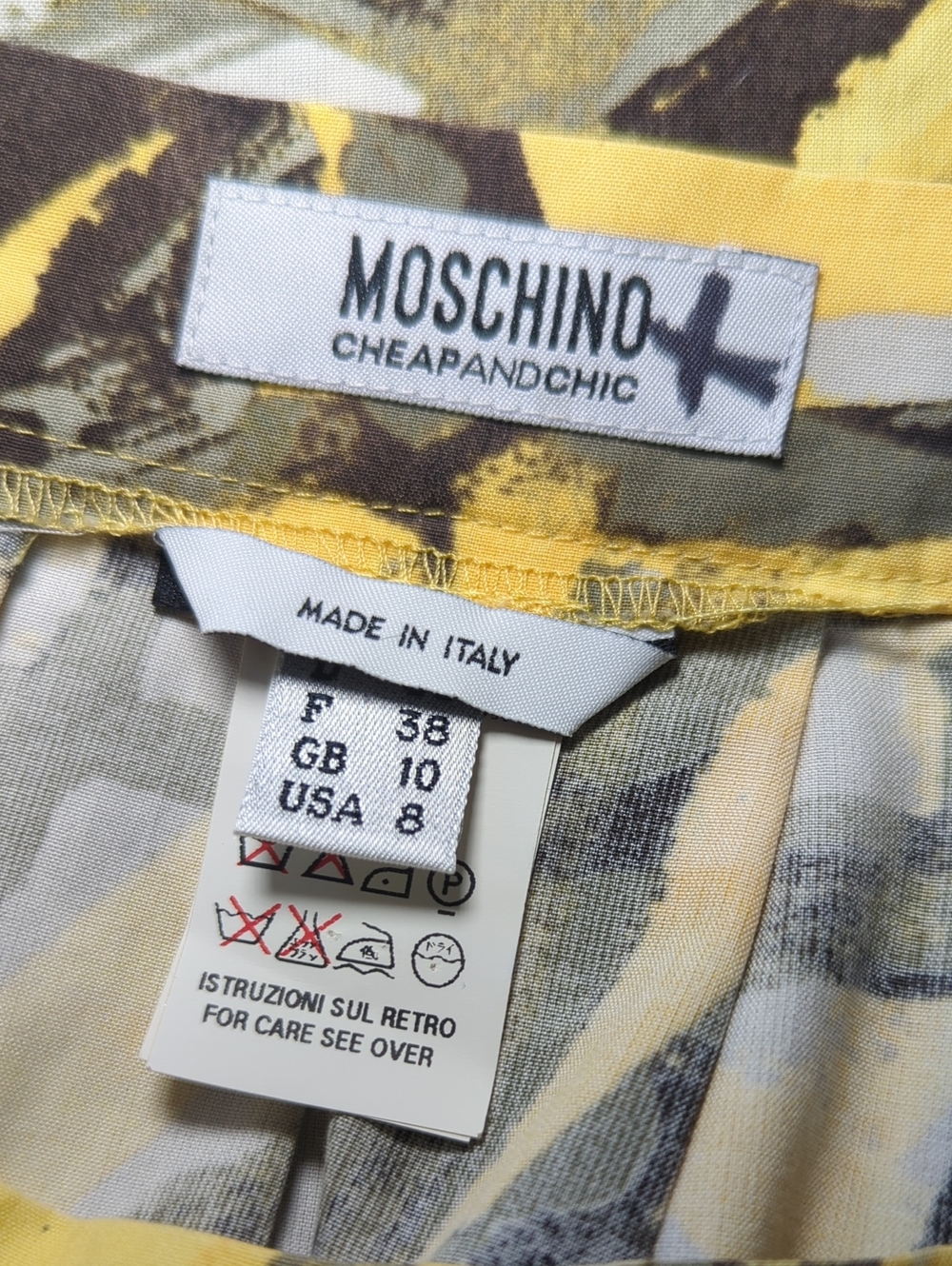 Moschino Cheap and Chic Women’s Abstract Print Yellow & Gray A-Line Skirt - Picture 5 of 6